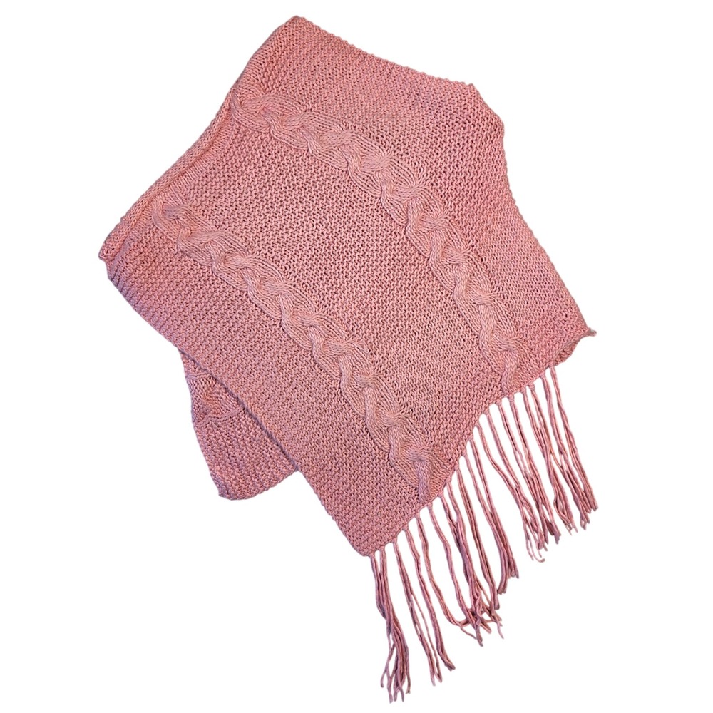 Vtg Faded Glory Pink Cable Knit Fringe Poncho Shawl Womens Y2k 2000s Bratz‎ Cute
